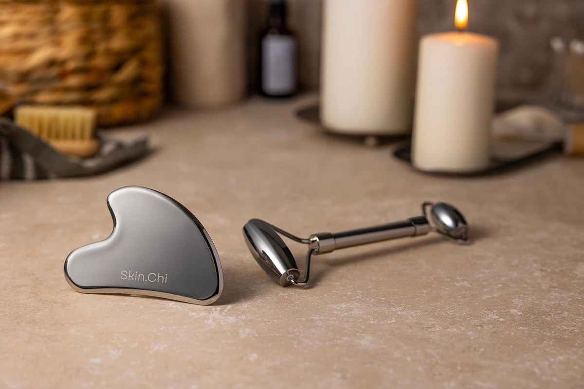 Skin Chi Stainless Steel Roller & Gua Sha Set - how to use guide