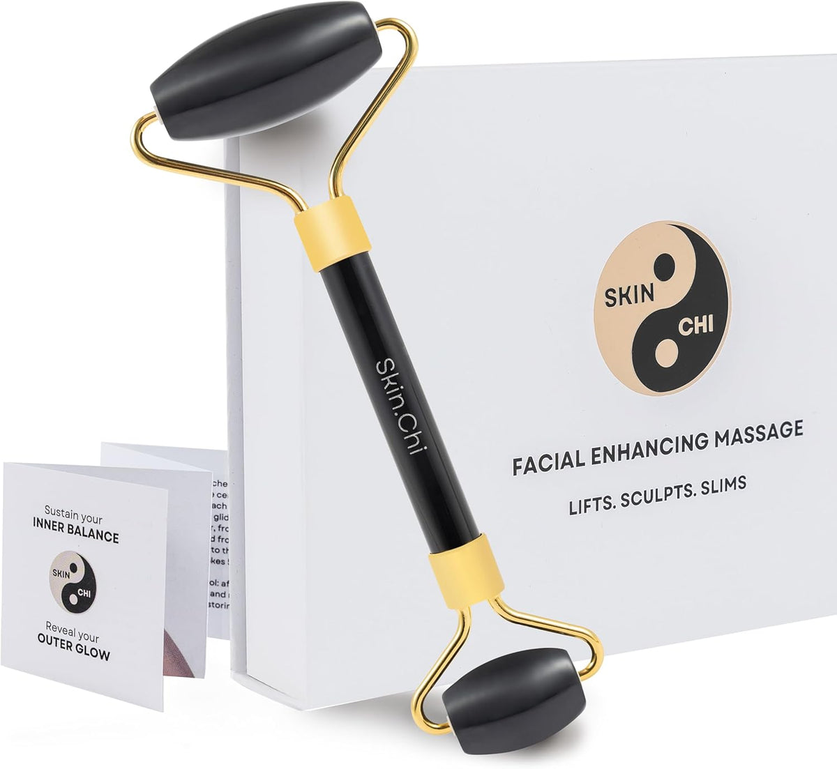 Skin Chi Black Obsidian Facial Roller - stone detail close-up