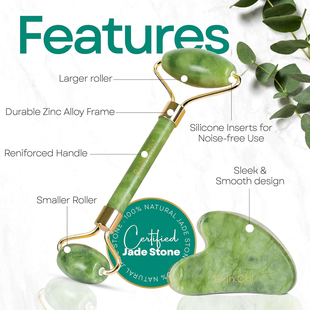 Skin Chi Green Jade Roller & Gua Sha Set - jawline technique