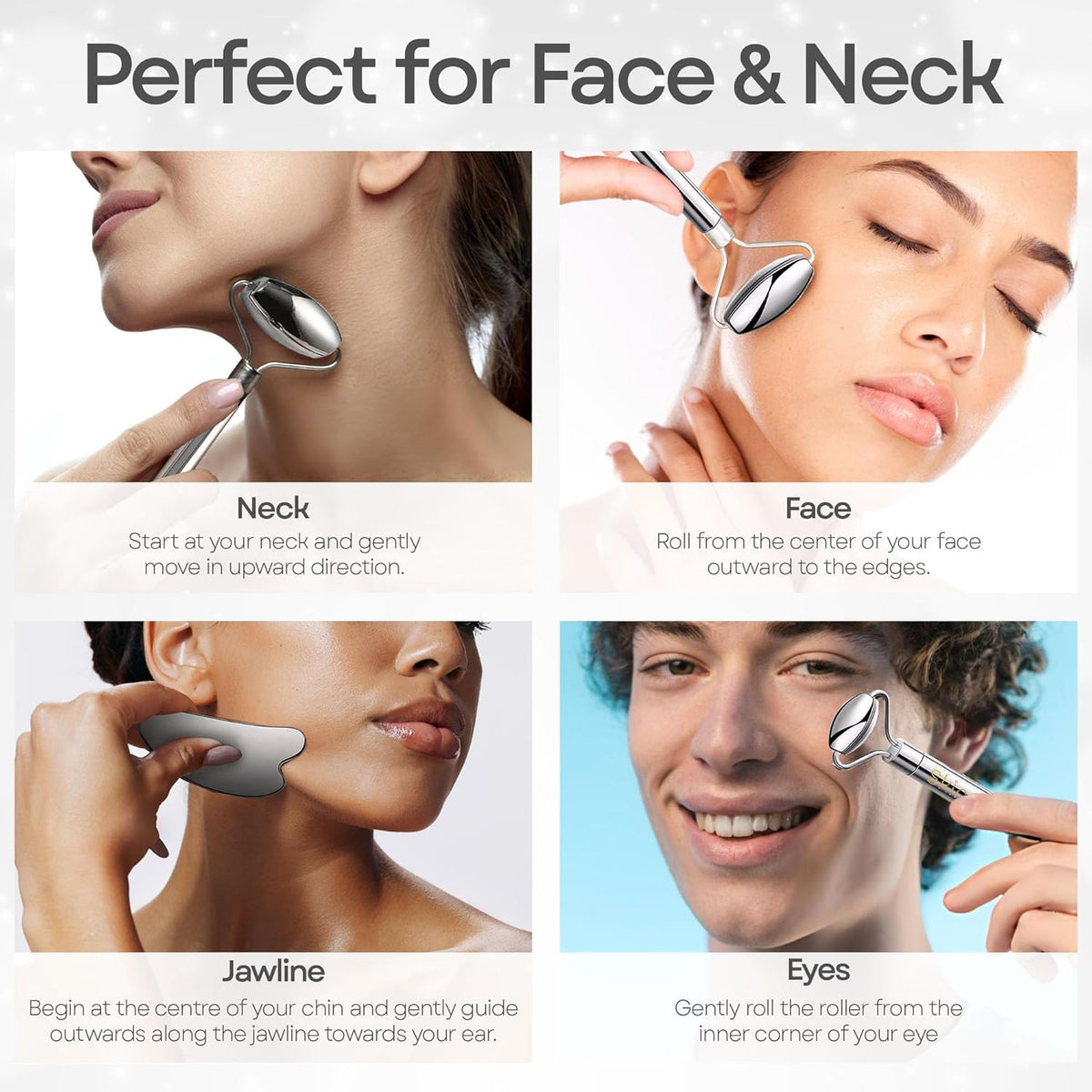 Skin Chi Stainless Steel Roller & Gua Sha Set - roller in-use