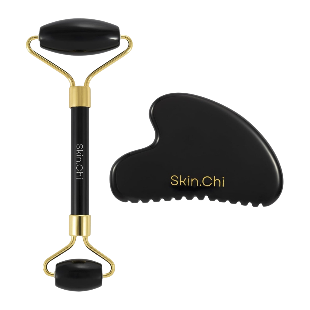 Skin Chi Black Obsidian Comb Edge Gua Sha & Roller Set
