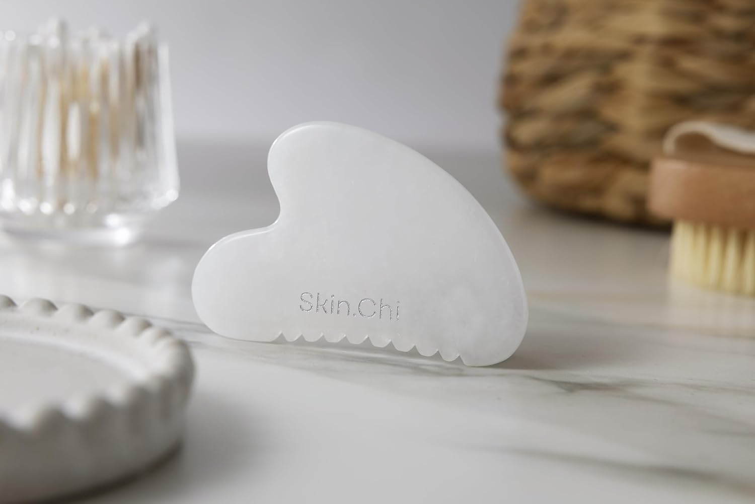 Skin Chi White Jade Comb Edge Gua Sha - with velvet pouch