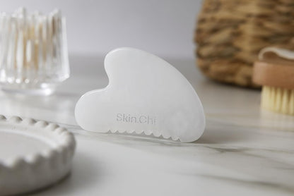 Skin Chi White Jade Comb Edge Gua Sha - with velvet pouch