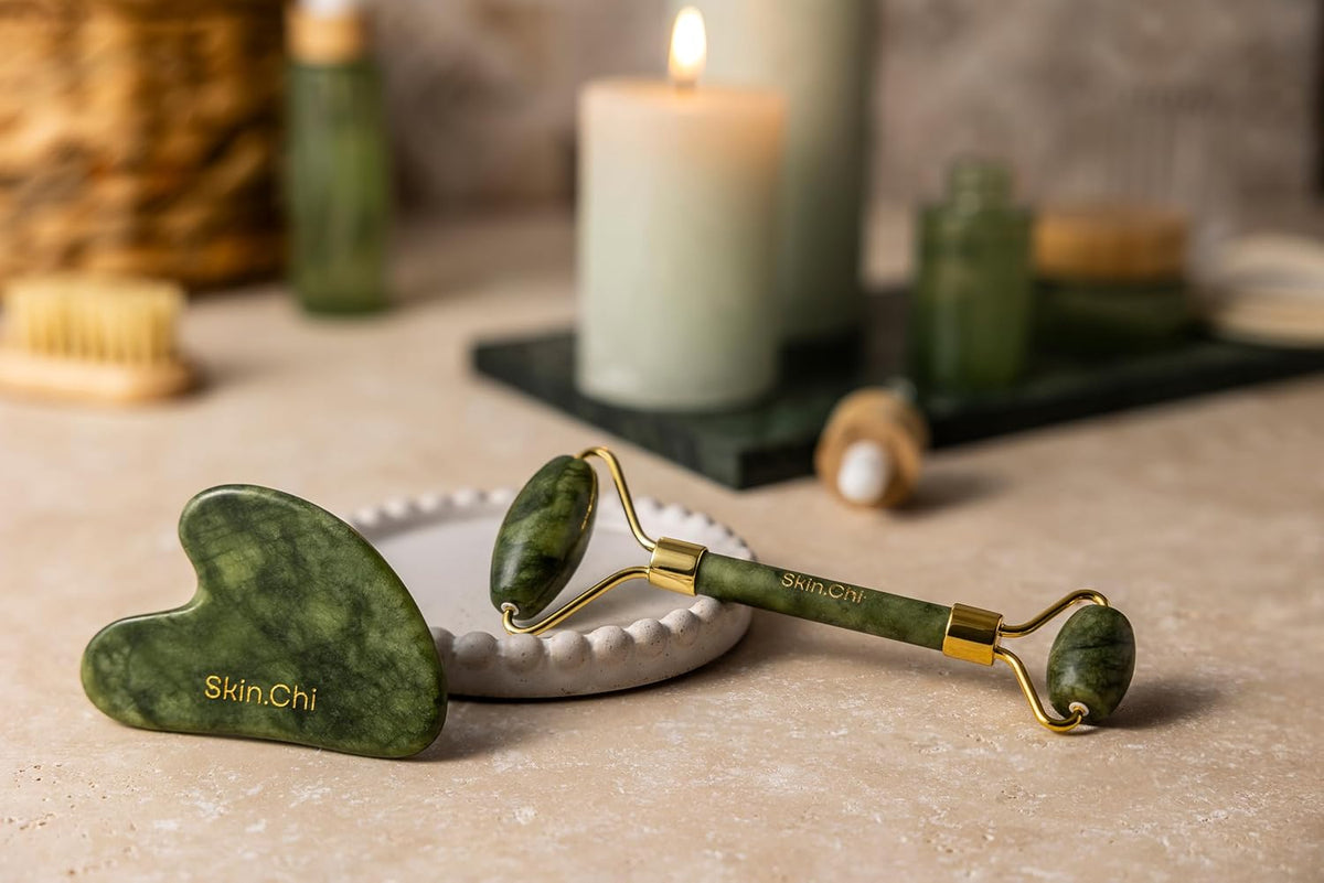 Skin Chi Green Jade Roller & Gua Sha Set - how to use guide