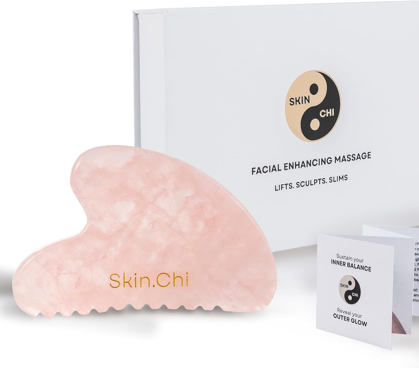 Skin Chi Rose Quartz Comb Edge Gua Sha - with velvet pouch