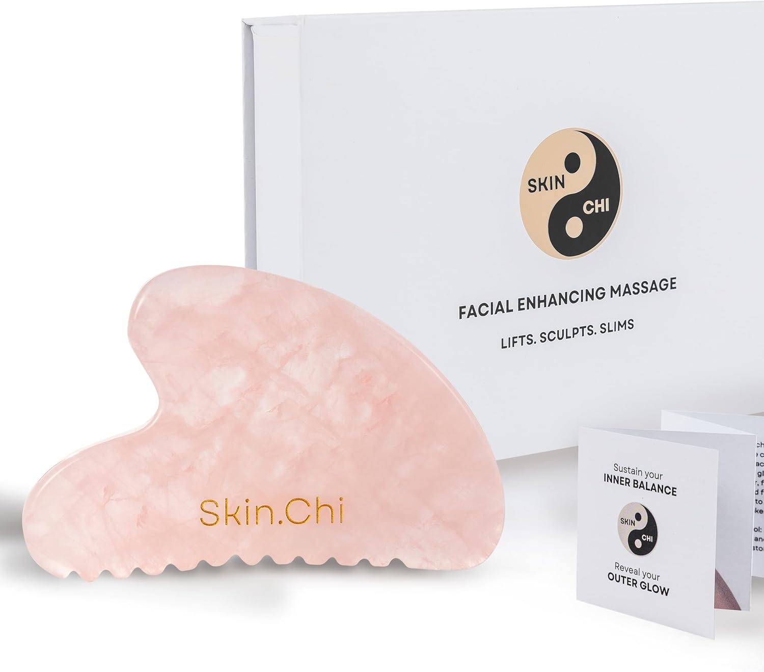 Skin Chi Rose Quartz Comb Edge Gua Sha - with velvet pouch
