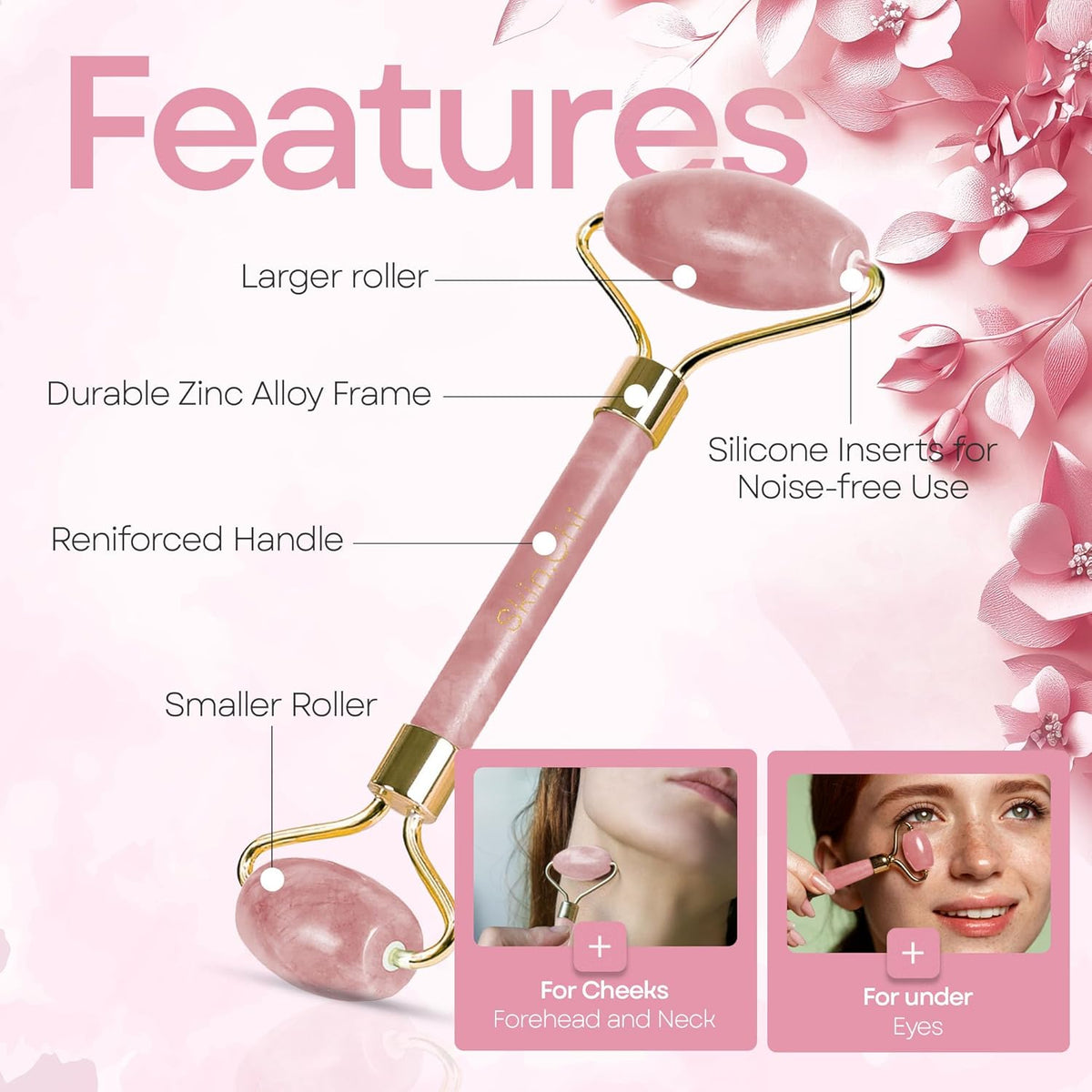 Skin Chi Rose Quartz Facial Roller - forehead technique