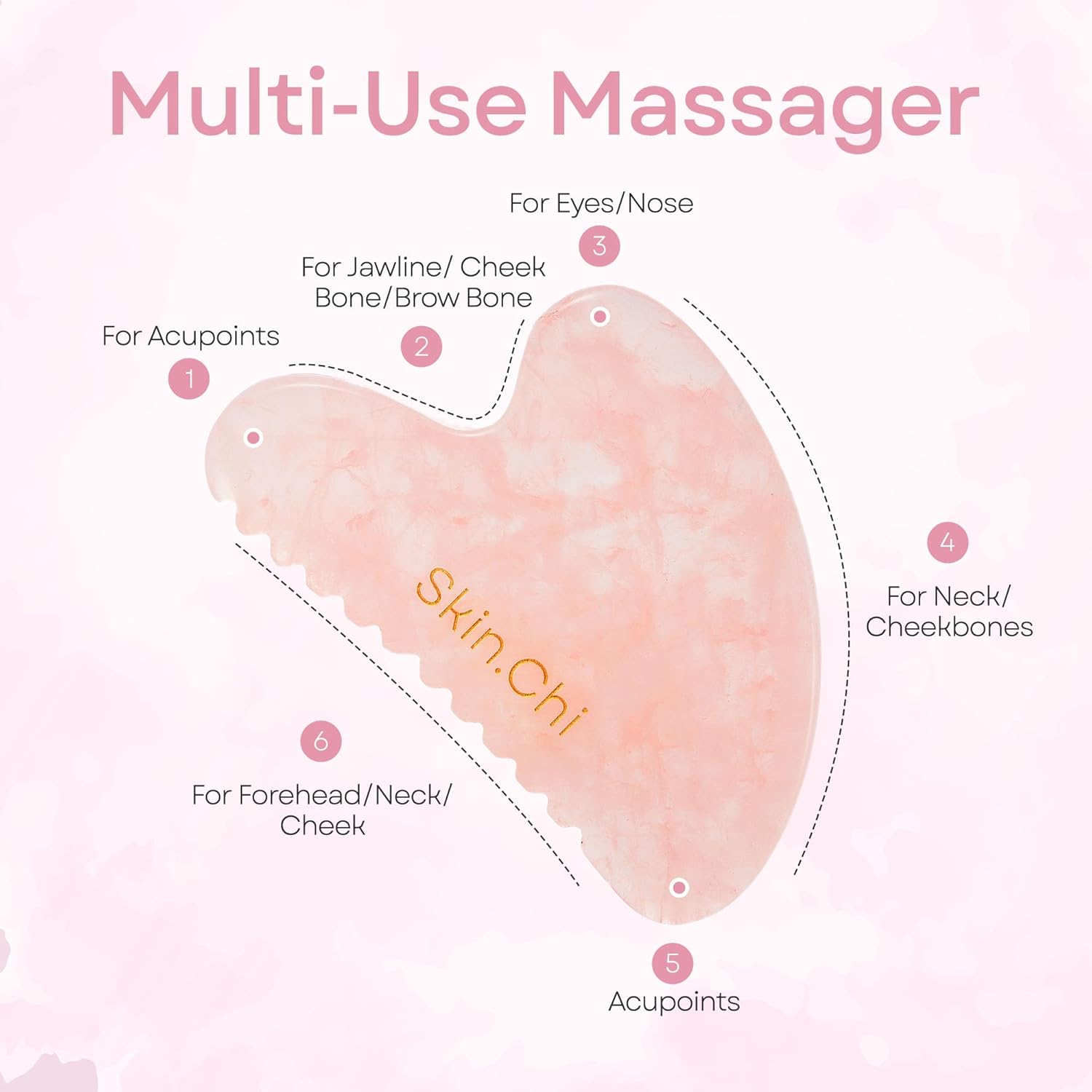 Skin Chi Rose Quartz Comb Edge Gua Sha - forehead technique