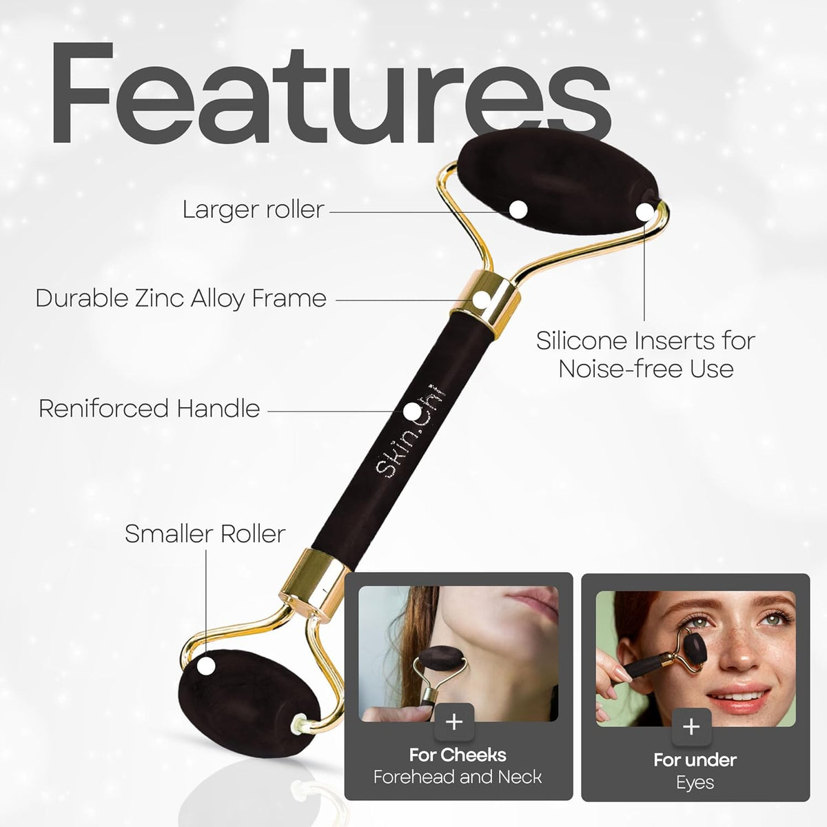 Skin Chi Black Obsidian Facial Roller - forehead technique