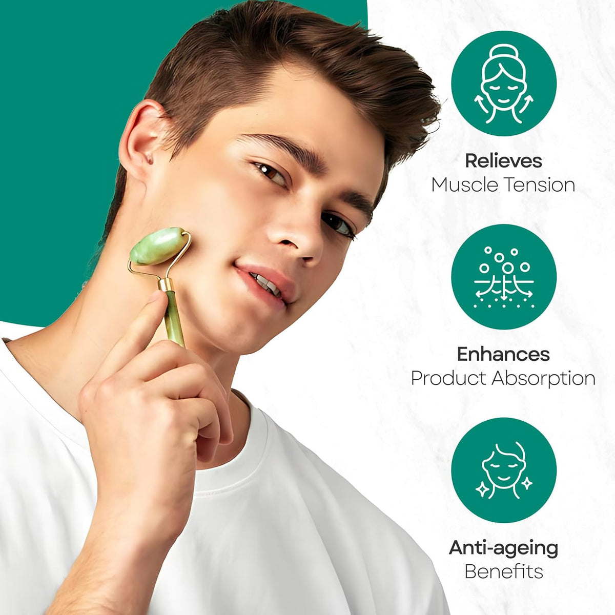 Skin Chi Green Jade Facial Roller - in-use on cheek