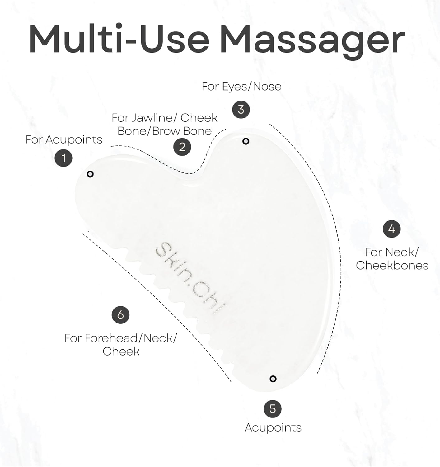Skin Chi White Jade Comb Edge Gua Sha - forehead technique