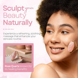 Skin Chi Rose Quartz Facial Roller - in-use on cheek
