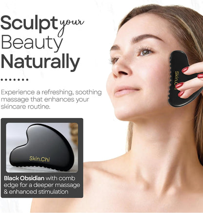Skin Chi Black Obsidian Comb Edge Gua Sha - in use
