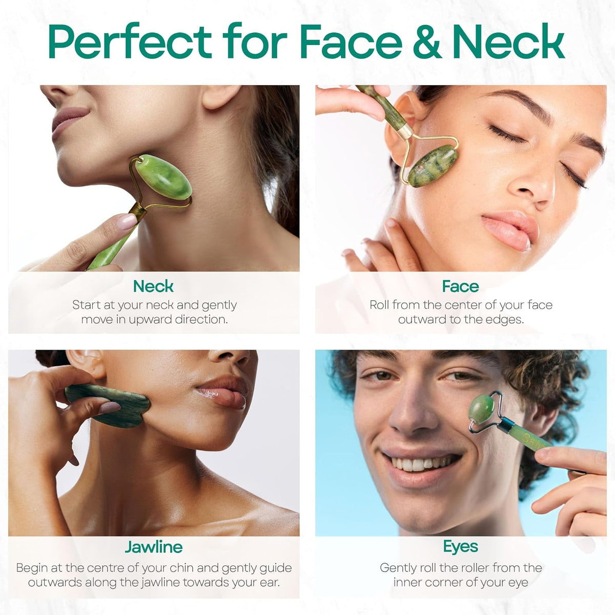 Skin Chi Green Jade Roller & Gua Sha Set - roller in-use