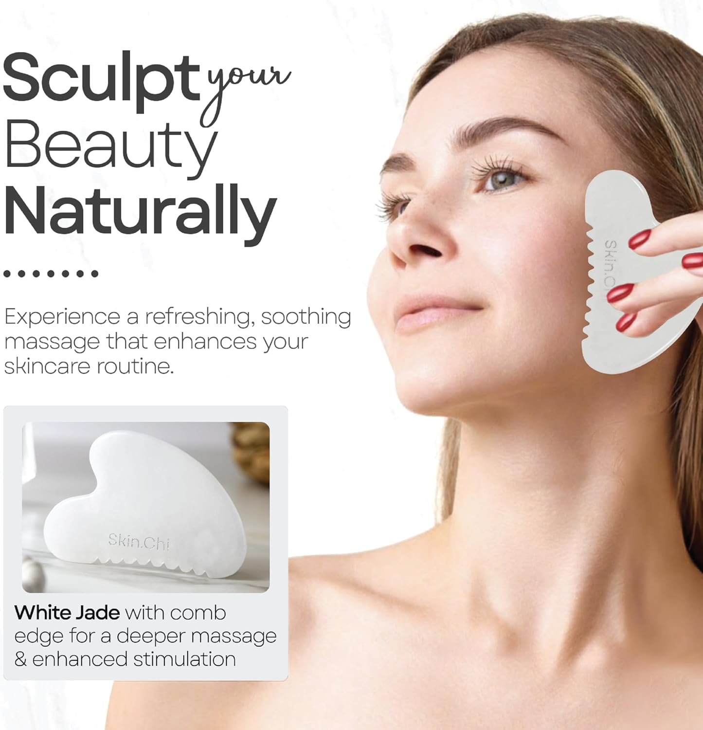 Skin Chi White Jade Comb Edge Gua Sha - jawline technique