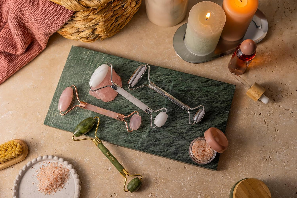 Skin Chi Rose Quartz Facial Roller - stone detail close-up