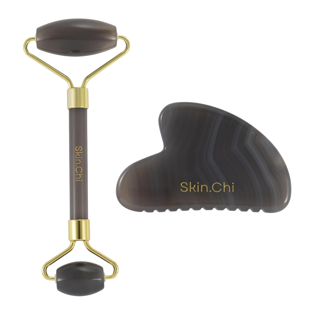 Skin Chi Agate Comb Edge Gua Sha & Roller Set