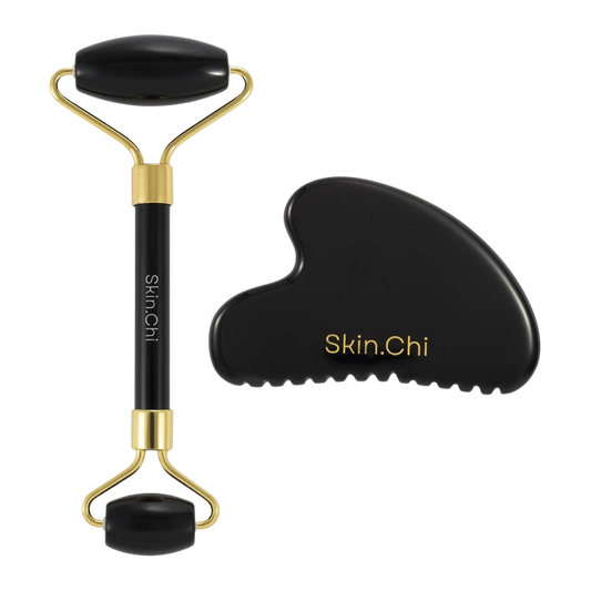 Skin Chi Black Obsidian Comb Edge Gua Sha & Roller Set