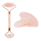Skin Chi Rose Quartz Comb Edge Gua Sha & Roller Set