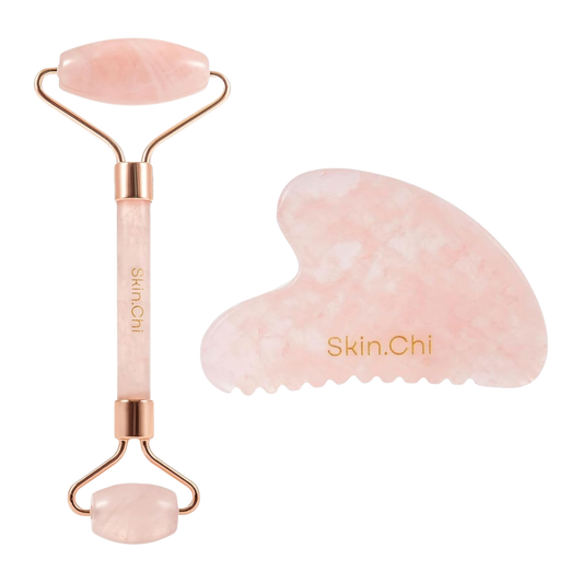 Skin Chi Rose Quartz Comb Edge Gua Sha & Roller Set