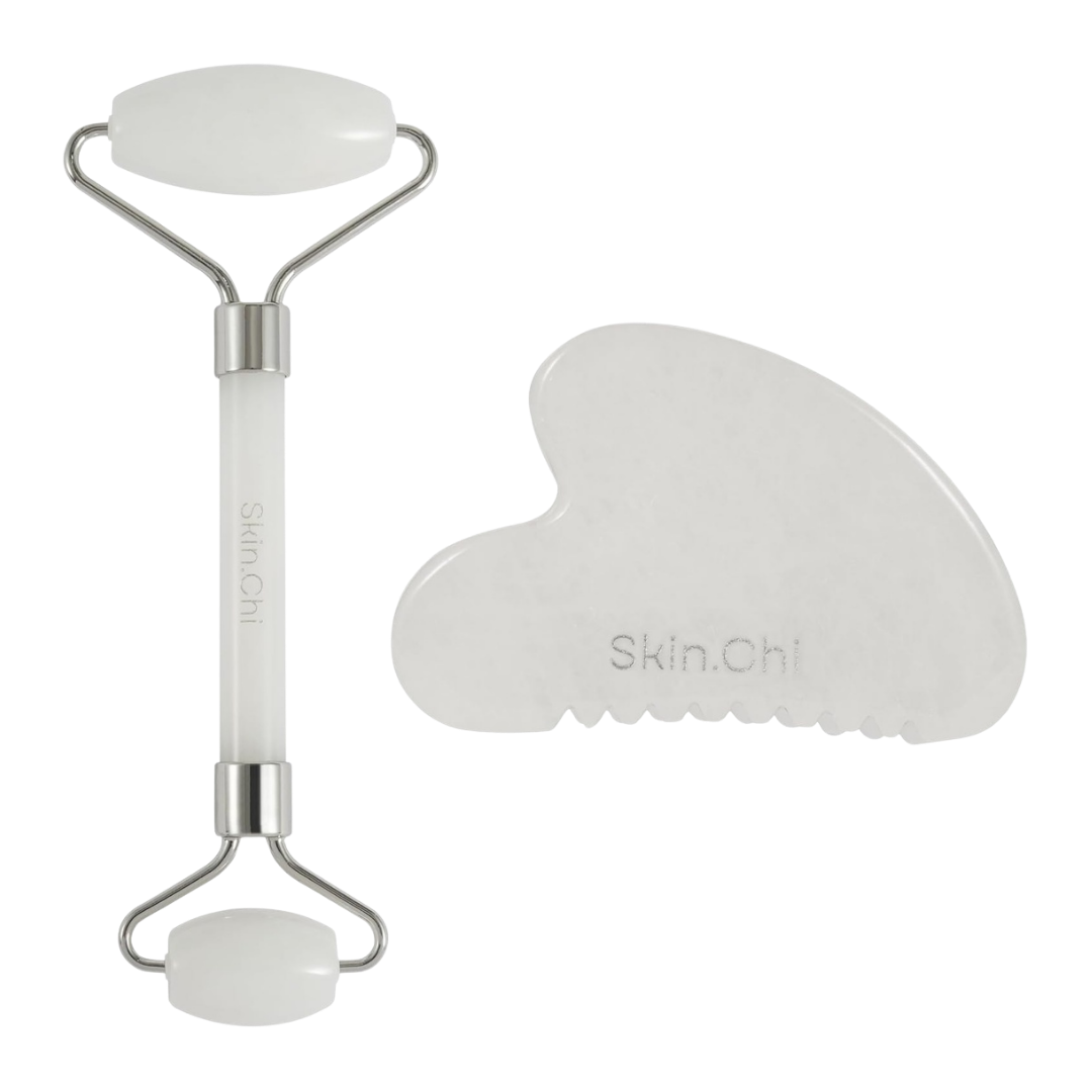 Skin Chi White Jade Comb Edge Gua Sha & Roller Set